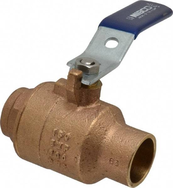 NIBCO - 1" Pipe, Full Port, Bronze Standard Ball Valve - 2 Piece, Inline - One Way Flow, Soldered x Soldered Ends, Lever Handle, 600 WOG, 150 WSP - Caliber Tooling