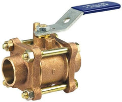 NIBCO - 2-1/2" Pipe, Standard Port, Bronze Standard Ball Valve - 3 Piece, Inline - One Way Flow, Soldered x Soldered Ends, Lever Handle, 600 WOG, 150 WSP - Caliber Tooling