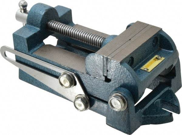 Interstate - 3-5/16" Jaw Opening Capacity x 1-1/4" Throat Depth, Angle Drill Press Vise - 3-1/2" Wide x 1.35" High Jaw, Stationary Base, Standard Speed, 9.13" OAL x 3.23" Overall Height, Cast Iron - Caliber Tooling