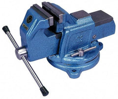 Interstate - 6" Jaw Width, 4-15/16" Opening Capacity, 3" Throat Depth, Cast Iron Swivel Bench Vise - Bolt Down Base Attachment, 7.72" High - Caliber Tooling