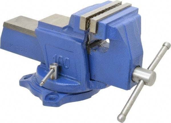 Interstate - 4" Jaw Width, 3-17/32" Opening Capacity, 2-1/4" Throat Depth, Cast Iron Swivel Bench Vise - Bolt Down Base Attachment, 5.77" High - Caliber Tooling