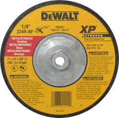 DeWALT - 24 Grit, 7" Wheel Diam, 1/4" Wheel Thickness, Type 27 Depressed Center Wheel - Zirconia Alumina, R Hardness, 8,700 Max RPM, Compatible with Angle Grinder - Caliber Tooling