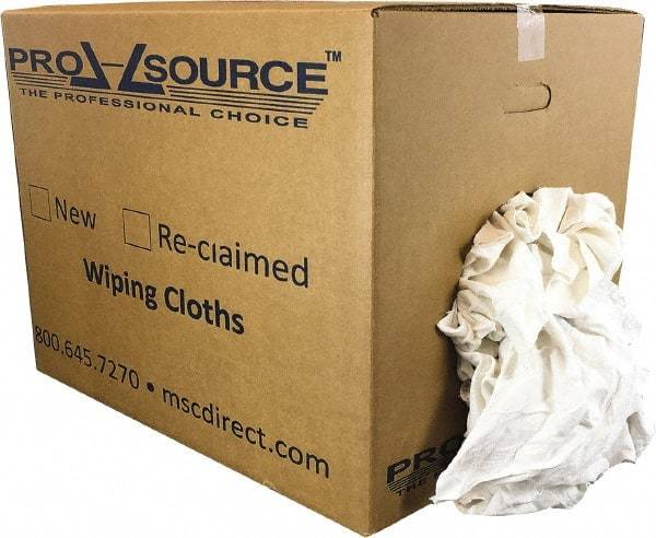 PRO-SOURCE - Reclaimed Cotton Polishing and Dust Cloths - White, Flannel, Low Lint, 50 Lbs. at 3 to 4 per Pound, Box - Caliber Tooling