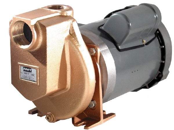 American Machine & Tool - 115/230 Volt, 1 Phase, 1-1/2 HP, Self Priming Pump - 1-1/2 Inch Inlet, 58 Head Pressure, Bronze and Cast Iron Housing, Bronze Impeller, PTFE Seal - Caliber Tooling