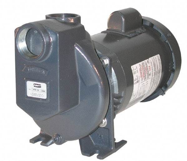 American Machine & Tool - 115/230 Volt, 1 Phase, 3/4 HP, Self Priming Pump - 1-1/2 Inch Inlet, 52 Head Pressure, Stainless Steel and Cast Iron Housing, Stainless Steel Impeller, PTFE Seal - Caliber Tooling