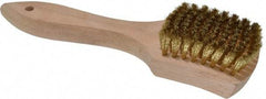 PRO-SOURCE - 5/8" Bristle Length, Brass Scouring Brush - 3" Long x 2-5/8" Wide Head, 8-7/8" OAL, White, Wood Block - Caliber Tooling