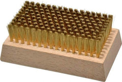 Made in USA - 3/4" Bristle Length, Brass Cleaning & Finishing Brush - 4-1/4" Long x 2-1/2" Wide Head, 4-1/4" OAL, Hardwood Block - Caliber Tooling