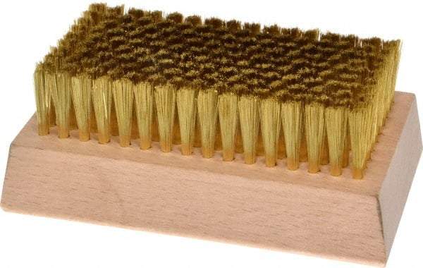 Made in USA - 3/4" Bristle Length, Brass Cleaning & Finishing Brush - 4-1/4" Long x 2-1/2" Wide Head, 4-1/4" OAL, Hardwood Block - Caliber Tooling