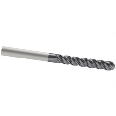 Accupro - 1/2" Diam, 3" LOC, 4 Flute Solid Carbide Ball End Mill - AlTiN Finish, Single End, 6" OAL, 1/2" Shank Diam, Spiral Flute - Caliber Tooling