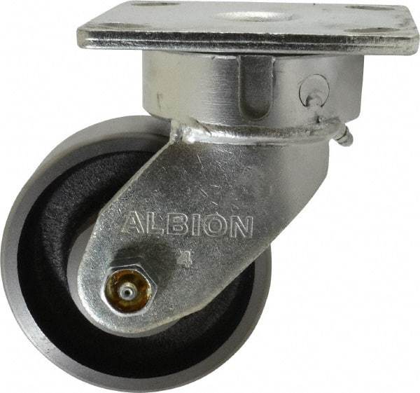 Albion - 4" Diam x 1-1/2" Wide x 5-5/8" OAH Top Plate Mount Swivel Caster - Drop Forged, 1,400 Lb Capacity, Roller Bearing, 4 x 4-1/2" Plate - Caliber Tooling