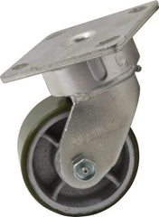 Albion - 4" Diam x 2" Wide x 5-5/8" OAH Top Plate Mount Swivel Caster - Polyurethane, 700 Lb Capacity, Roller Bearing, 4 x 4-1/2" Plate - Caliber Tooling