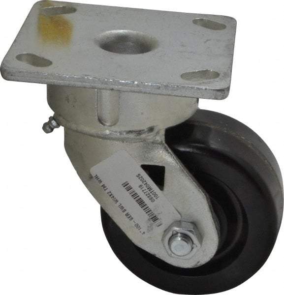 Albion - 4" Diam x 2" Wide x 5-5/8" OAH Top Plate Mount Swivel Caster - Phenolic, 800 Lb Capacity, Roller Bearing, 4 x 4-1/2" Plate - Caliber Tooling