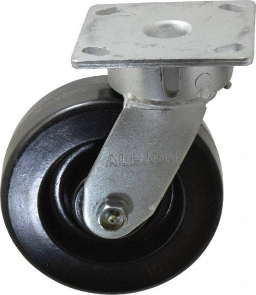 Albion - 6" Diam x 2" Wide x 7-1/2" OAH Top Plate Mount Swivel Caster - Phenolic, 1,200 Lb Capacity, Roller Bearing, 4 x 4-1/2" Plate - Caliber Tooling