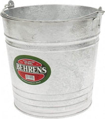 PRO-SOURCE - 14 Qt, 11-1/2" High, Galvanized Steel Round Gray Single Pail - Handle Included, 12-3/4" Top Diam - Caliber Tooling