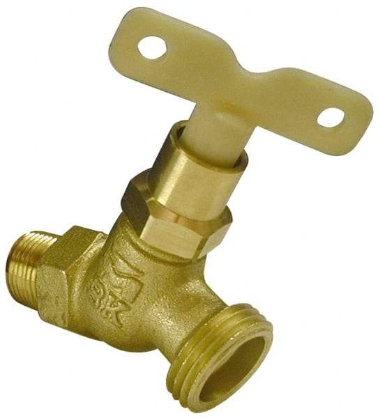 B&K Mueller - 1/2" Pipe, 125 psi WOG Rating, Brass Hose Bibb, Stop Valve - Loose Key Handle, MNPT x GHT End Connections - Caliber Tooling