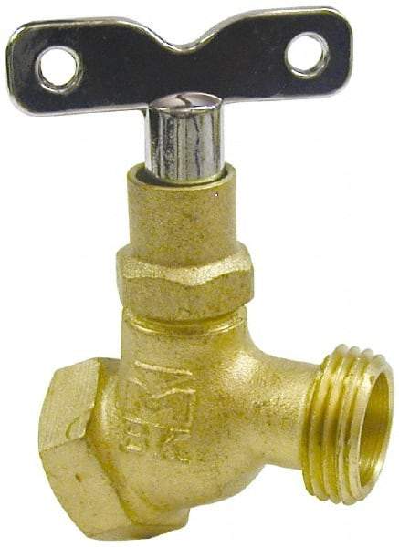 B&K Mueller - 1/2" Pipe, 125 psi WOG Rating, Brass Hose Bibb, Stop Valve - Loose Key Handle, FNPT x GHT End Connections - Caliber Tooling