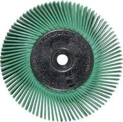 3M - 6" Diam, 1/2" Max Face Width, Plain Hole Radial Bristle Brush - 50 Grit, Coarse Grade, 6,000 Max RPM, Green - Caliber Tooling