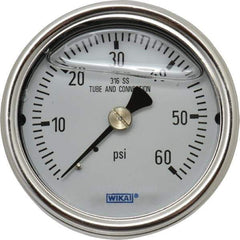 Wika - 2-1/2" Dial, 1/4 Thread, 0-60 Scale Range, Pressure Gauge - Center Back Connection Mount, Accurate to 2-1-2% of Scale - Caliber Tooling