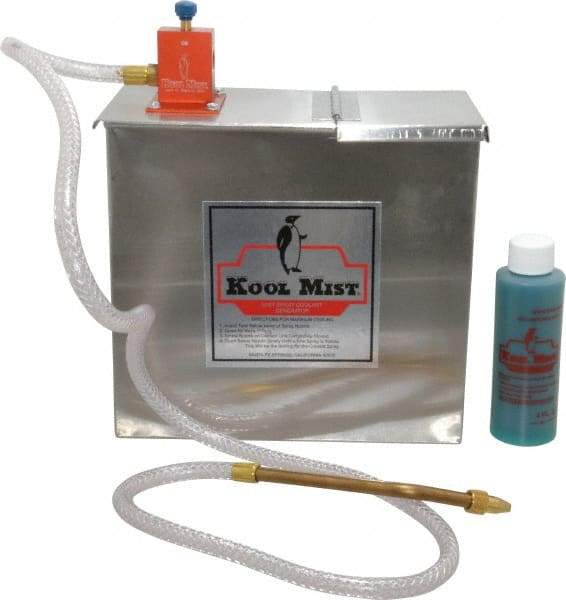 Kool Mist - 1 Outlet, 1 Gal Tank Capacity, Stainless Steel Tank Mist Coolant System - 4' Coolant Line Length, 6" Hose Length, 5/16" Nozzle Diam - Caliber Tooling