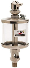 Trico - 1 Outlet, Glass Bowl, 2.5 Ounce Manual-Adjustable Oil Reservoir - 1/8 NPT Outlet, 2-1/8" Diam x 5-7/16" High - Caliber Tooling