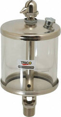 Trico - 1 Outlet, Glass Bowl, 10 Ounce Manual-Adjustable Oil Reservoir - 3/8 NPT Outlet, 3-1/8" Diam x 6-13/16" High - Caliber Tooling