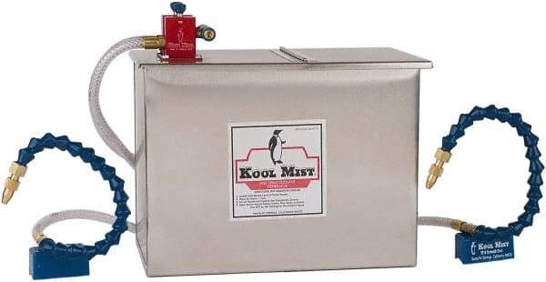 Kool Mist - 3 Outlet, 3 Gal Tank Capacity, Stainless Steel Tank Mist Coolant System - 4' Coolant Line Length, 12" Hose Length, 5/16" Nozzle Diam - Caliber Tooling