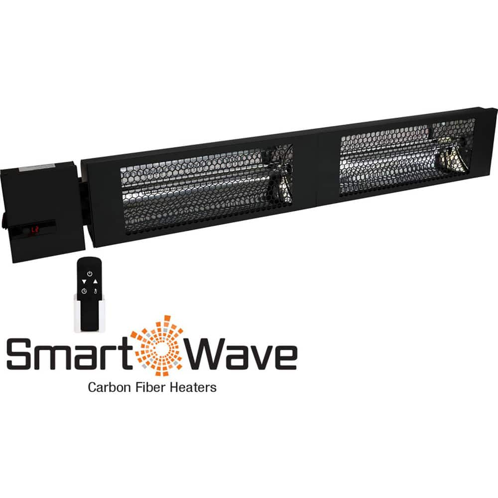 Infrared Suspended Heaters; Heating Capacity: 10236; Voltage: 240.00; Phase: Single; Length (Inch): 43.00; Height (Inch): 12.62 in; Width (Inch): 6; Width (Decimal Inch): 6; Element Type: Carbon Fiber Emitter; Housing Color: Black; Maximum Amperage: 12.50