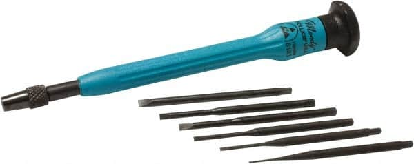 Moody Tools - 7 Piece Slotted Screwdriver Set - Round Shank, Single Handle, Blade Sizes: Width 0.025, 0.04, 0.055, 0.07, 0.08 & 0.1 - Caliber Tooling