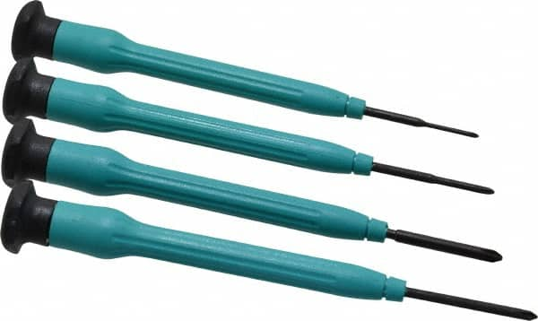 Moody Tools - 4 Piece JIS & Phillips Screwdriver Set - Round Shank, Multi Handle, Bit Sizes: Philips JIS: #000 to #00, Phillips: #0 to #1 - Caliber Tooling