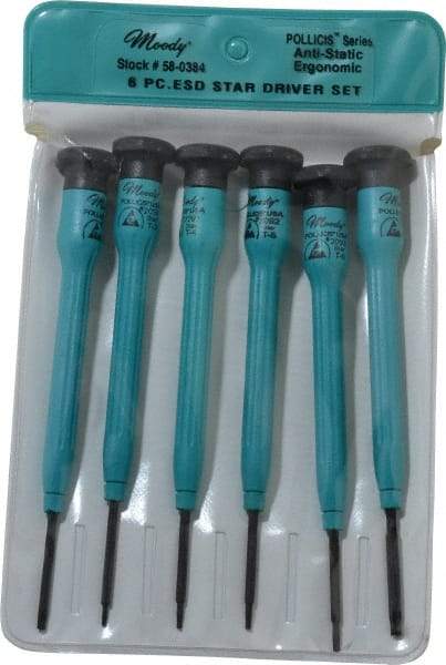 Moody Tools - 6 Piece Torx Screwdriver Set - Round Shank, Multi Handle, Bit Sizes: Torx T3, T4, T5, T6, IP8 & IP10 - Caliber Tooling