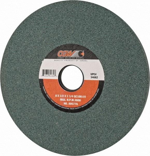 Camel Grinding Wheels - 8" Diam x 1-1/4" Hole x 1/2" Thick, I Hardness, 100 Grit Surface Grinding Wheel - Silicon Carbide, Type 1, Fine Grade, 3,600 Max RPM, Vitrified Bond, No Recess - Caliber Tooling