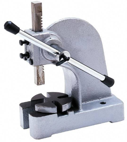 Interstate - 2-7/8" Ram, 9-7/16" Throat Depth, 5 Ton Manual Arbor Press - 18" Max Work Height x 18-7/8" Max Work Width, Single Leverage, 11" Base Width x 26" Base Depth - Caliber Tooling