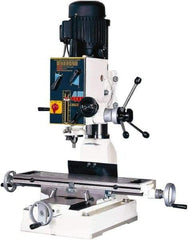 Rong Fu - 1 Phase, 20" Swing, Geared Head Mill Drill Machine - 28-3/4" Table Length x 8-1/4" Table Width, 18-1/8" Longitudinal Travel, 9" Cross Travel, 6 Spindle Speeds, 1 hp, 220 Volts - Caliber Tooling