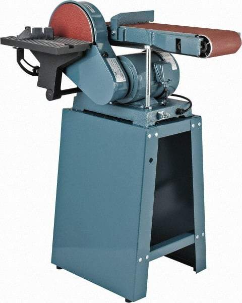 Enco - 48 Inch Long x 6 Inch Wide Belt, 9 Inch Diameter, Combination Sanding Machine - 1,350 Ft./min Belt Speed, 3/4 HP, Single Phase - Caliber Tooling