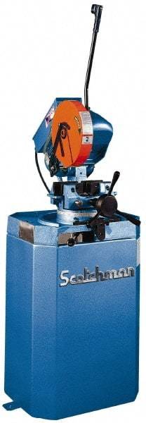 Scotchman - 2 Cutting Speeds, 10-3/4" Blade Diam, Cold Saw - 30 & 60 RPM Blade Speed, Floor Machine, 3 Phase, Compatible with Ferrous Material - Caliber Tooling