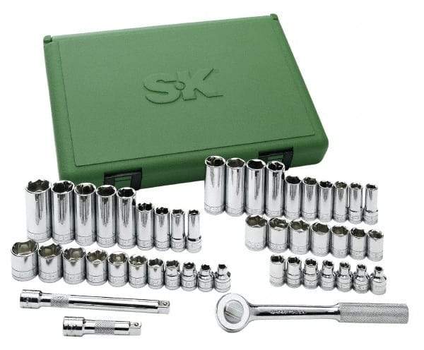 SK - 47 Piece 3/8" Drive Deep Well Socket Set - 6 Points, 1/4" to 7/8" (6mm to 19mm) Range, Inch/Metric Measurement Standard - Caliber Tooling