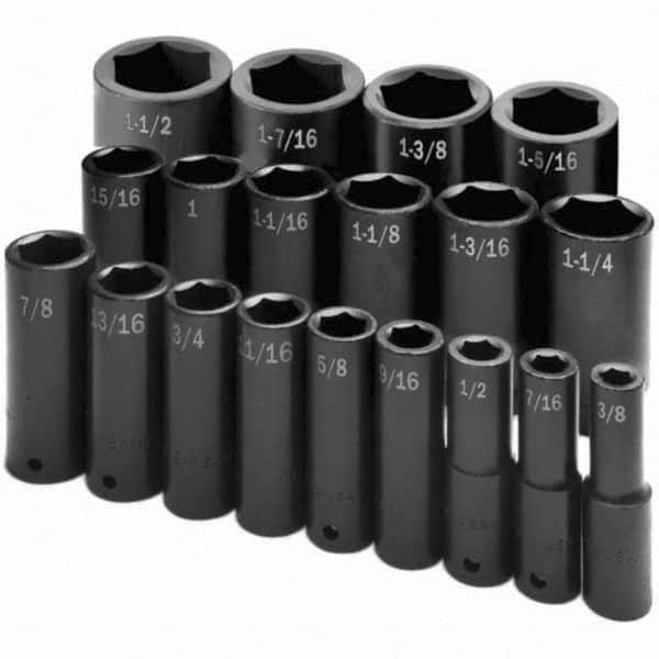 SK - 1/2" Drive Deep Impact Socket Set - 3/8 to 1-1/2", Inch Measurement Standard - Caliber Tooling