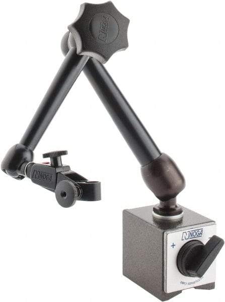 Noga - 175 Lb Magnetic Force, Fine Adjustment Indicator Positioner & Holder with Base - Articulated Arm, Rectangular Base, 55mm Base Height, 60mm Base Length, 50mm Base Width - Caliber Tooling