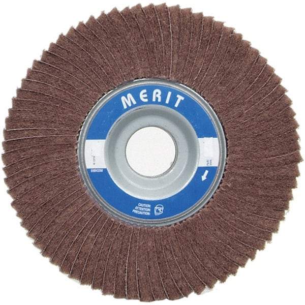 Merit Abrasives - 6" Diam, 60 Grit Ceramic Interleaf Flap Wheel - 1" Hole, 1" Wide, Coated, Medium Grade, 6,000 Max RPM , Cloth Backing - Caliber Tooling