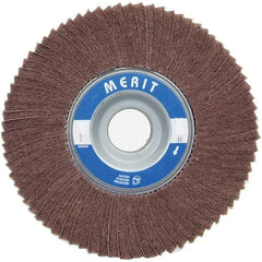 Merit Abrasives - 6" Diam, 60 Grit Ceramic Interleaf Flap Wheel - 1" Hole, 1" Wide, Coated, Medium Grade, 6,000 Max RPM , Cloth Backing - Caliber Tooling