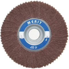 Merit Abrasives - 6" Diam, 180 Grit Ceramic Interleaf Flap Wheel - 1" Hole, 1" Wide, Coated, Very Fine Grade, 6,000 Max RPM , Cloth Backing - Caliber Tooling