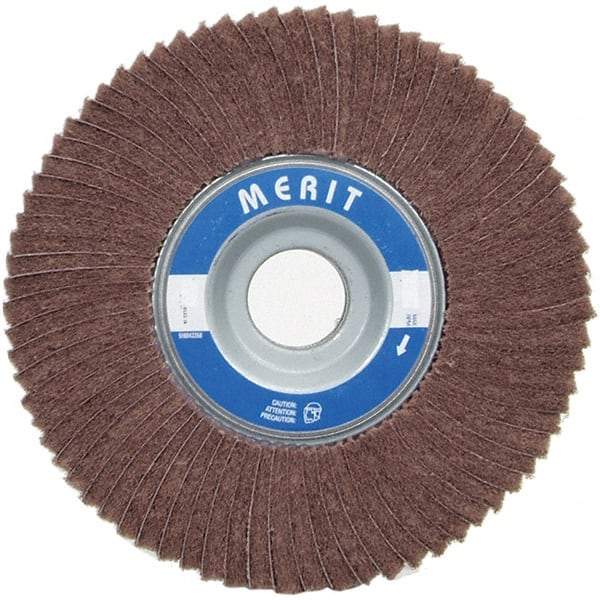 Merit Abrasives - 6" Diam, 180 Grit Ceramic Interleaf Flap Wheel - 1" Hole, 2" Wide, Coated, Very Fine Grade, 6,000 Max RPM , Cloth Backing - Caliber Tooling