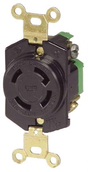 Cooper Wiring Devices - 277/480 VAC, 30 Amp, L22-30R NEMA, Self Grounding Receptacle - 4 Poles, 5 Wire, Female End, Black - Caliber Tooling