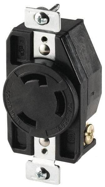 Cooper Wiring Devices - 480 VAC, 30 Amp, L8-30R NEMA, Self Grounding Receptacle - 2 Poles, 3 Wire, Female End, Black - Caliber Tooling