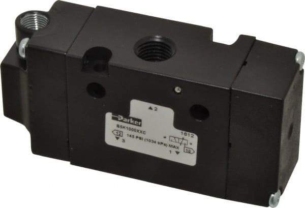 Parker - 1/4", 3-Way Body Ported Stacking Solenoid Valve - 1.4 CV Rate, Air Return, 1.89" High x 3.88" Long - Caliber Tooling