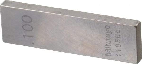 Mitutoyo - 0.1" Rectangular Steel Gage Block - Accuracy Grade 0, Includes Certificate of Inspection - Caliber Tooling