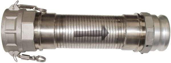 Kuriyama of America - 180" OAL, 3" ID, Flexible Metal Hose Assembly - 3" Fitting, Part A Adapter x Part D Coupler End Connections, Aluminum Fitting, 304 Stainless Steel Hose - Caliber Tooling