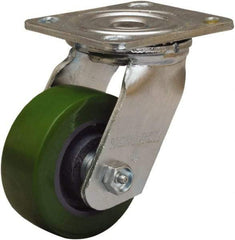 Hamilton - 4" Diam x 1-1/2" Wide x 5-5/8" OAH Top Plate Mount Swivel Caster - Polyurethane Mold onto Cast Iron Center, 550 Lb Capacity, Straight Roller Bearing, 4 x 4-1/2" Plate - Caliber Tooling