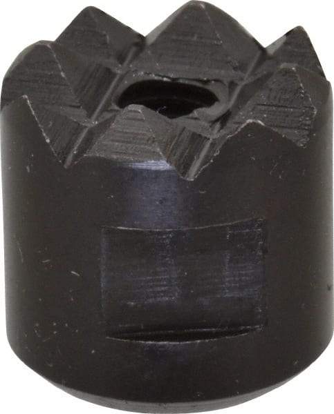 Fairlane - 10-32 Thread, 1/2" Diam, 1/2" High, Threaded, Coarse Tooth Grade Diamond Serration Tooth Pattern, High Speed Steel, Round Positioning Gripper - 3/16" Flat Width, Black Oxide Coated - Caliber Tooling