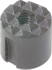 Fairlane - 10-32 Thread, 1/2" Diam, 1/2" High, Threaded, Fine Tooth Grade Diamond Serration Tooth Pattern, High Speed Steel, Round Positioning Gripper - 0.13" Flat Width, Black Oxide Coated - Caliber Tooling